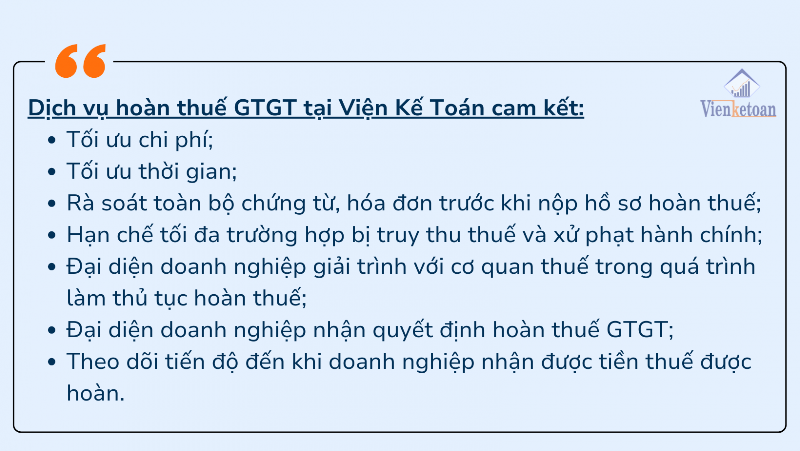 Cam kết dịch vụ hoàn thuế GTGT tại Viện Kế Toán