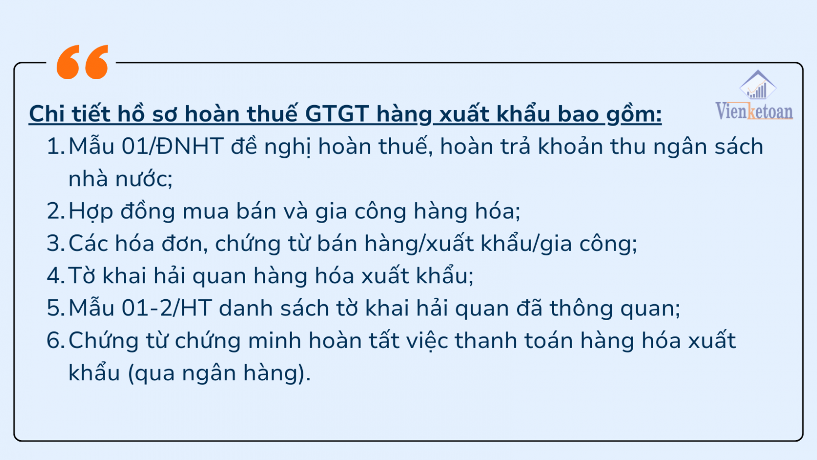  Hồ sơ hoàn thuế GTGT đối với ngành hàng xuất khẩu