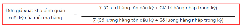 Công thức chi tiết nếu áp dụng của phương pháp tính giá trị hàng tồn kho bình quân gia quyền cuối kỳ