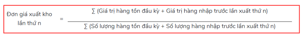 Công thức chi tiết nếu áp dụng của phương pháp tính giá trị hàng tồn kho bình quân gia quyền tức thời