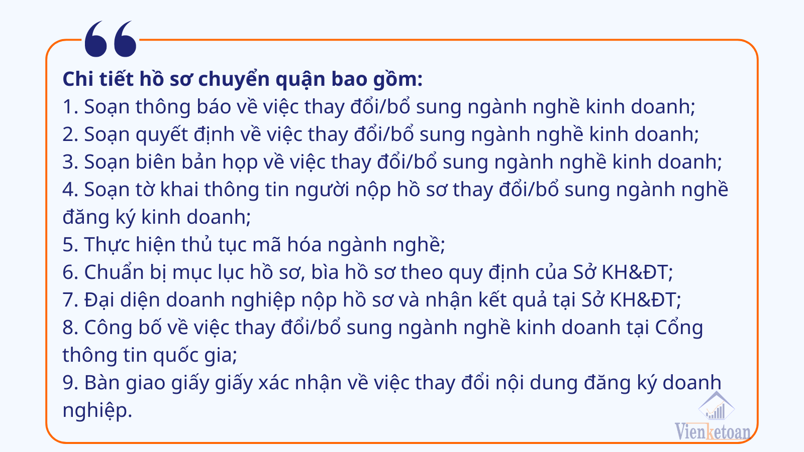 Viện Kế Toán sẽ xử lý những gì trong dịch vụ thay đổi, bổ sung ngành nghề kinh doanh