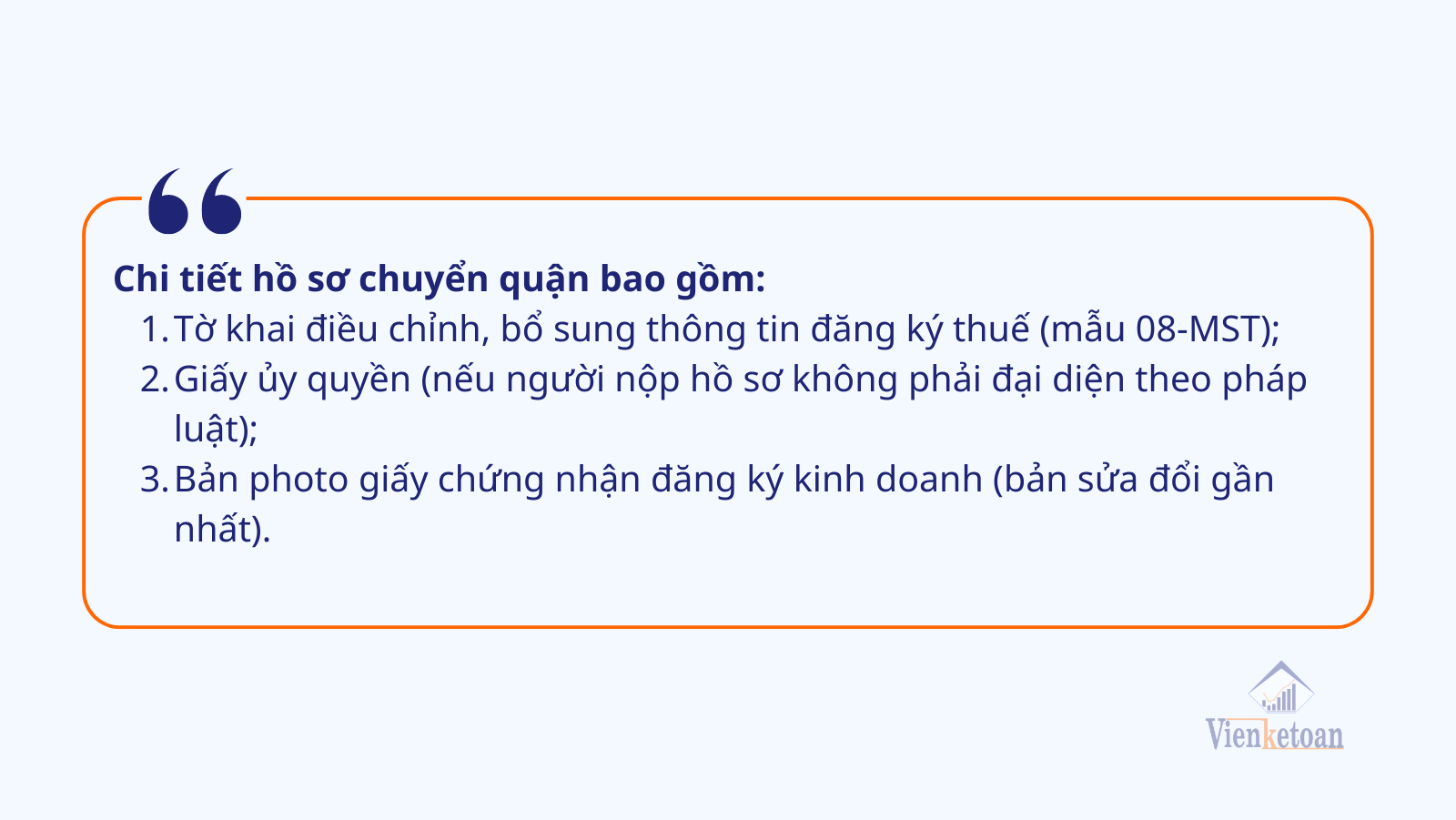 Khi sử dụng dịch vụ chốt thuế chuyển quận tại Viện Kế Toán doanh nghiệp cần cung cấp thông tin 