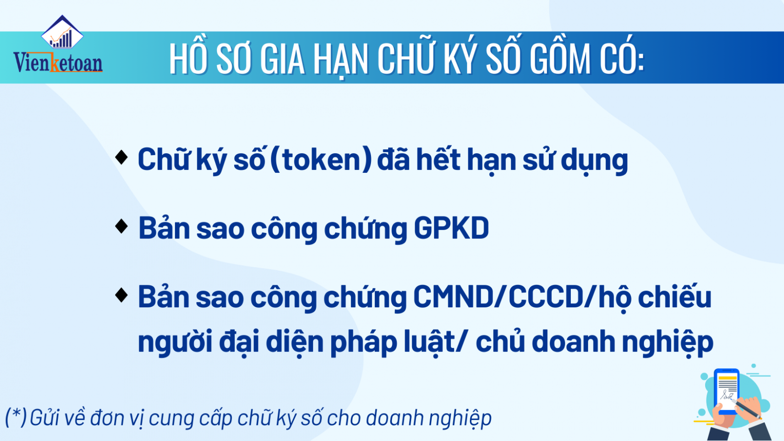 Hồ sơ để có thể gia hạn dich vụ chữ ký số sẽ gồm có