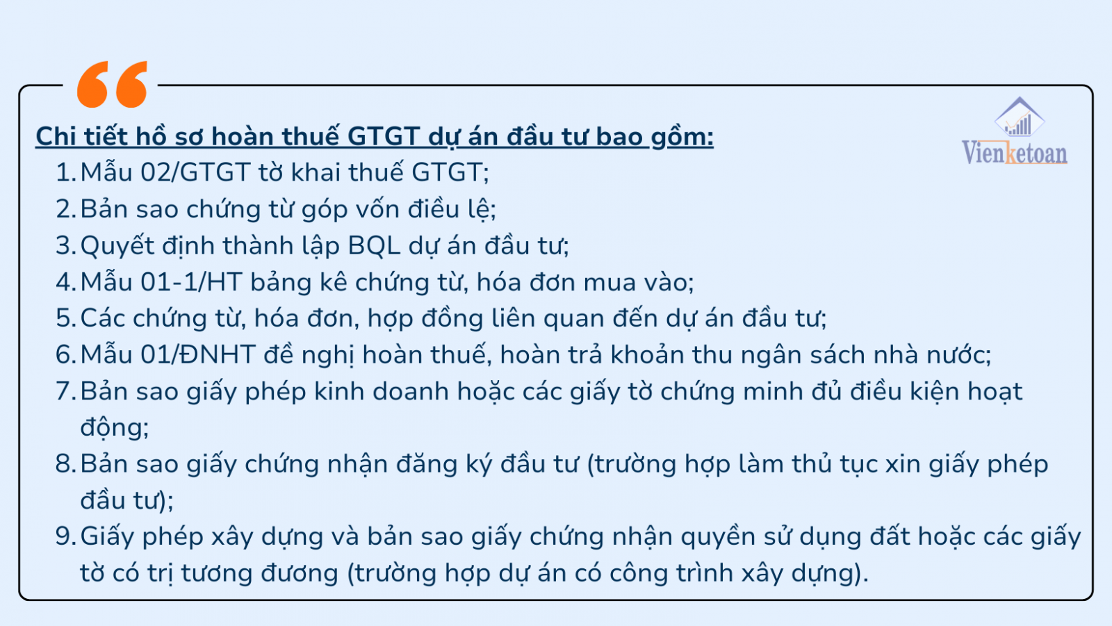 Hồ sơ thủ tục hoàn thuế GTGT đối với những dự án đầu tư