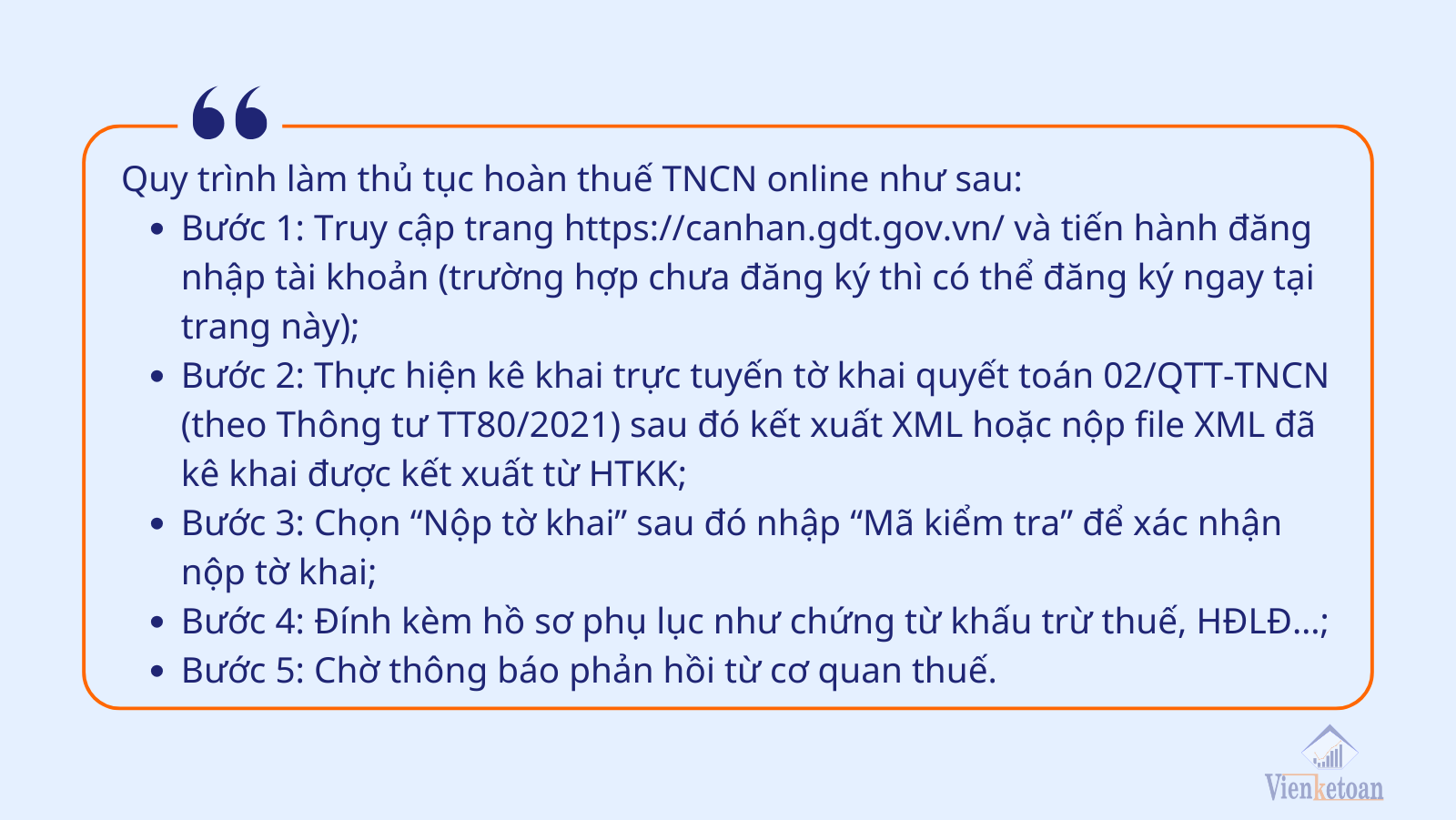 Nộp hồ sơ hoàn thuế TNCN online