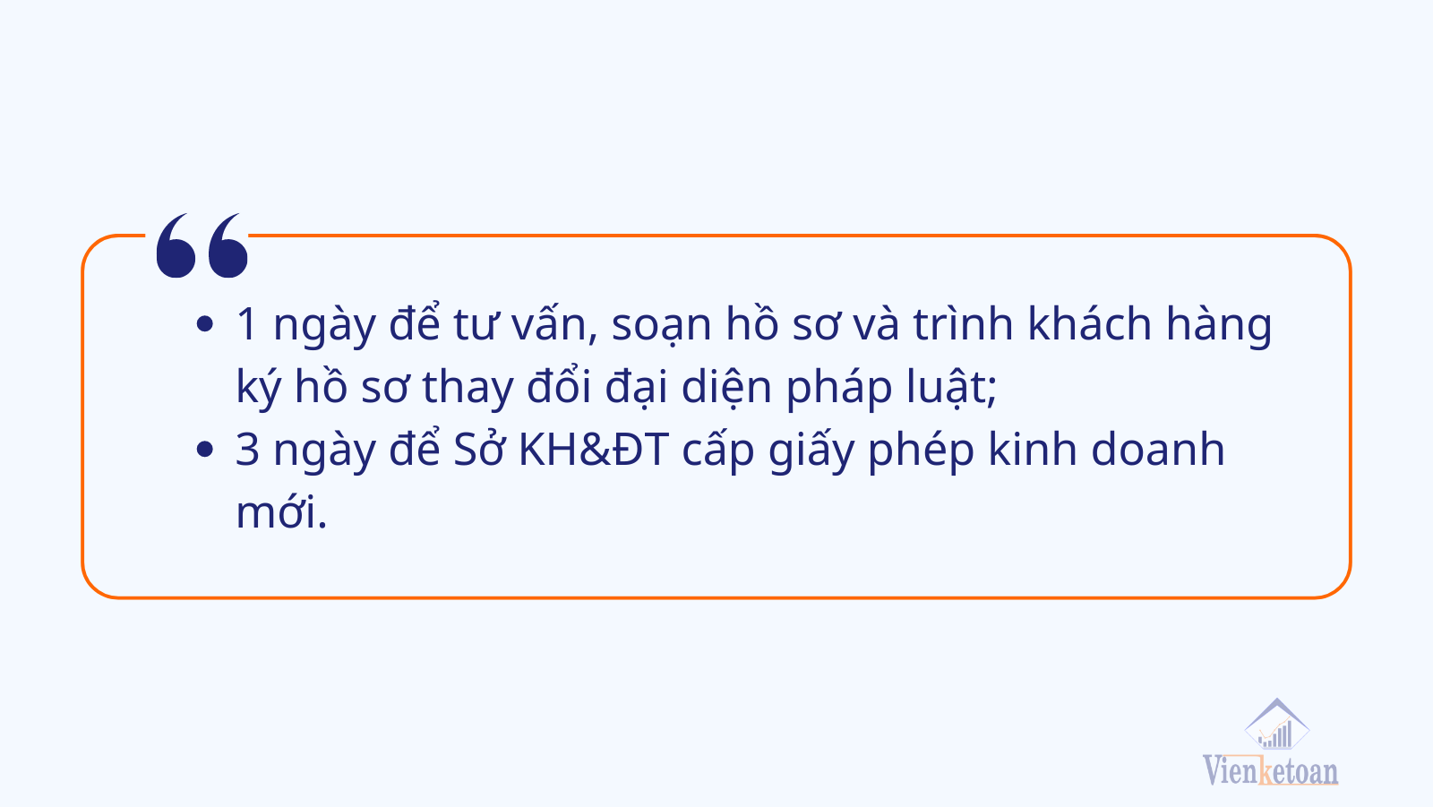 Thời gian Viện Kế Toán hoàn tất dịch vụ thay đổi người đại diện pháp luật