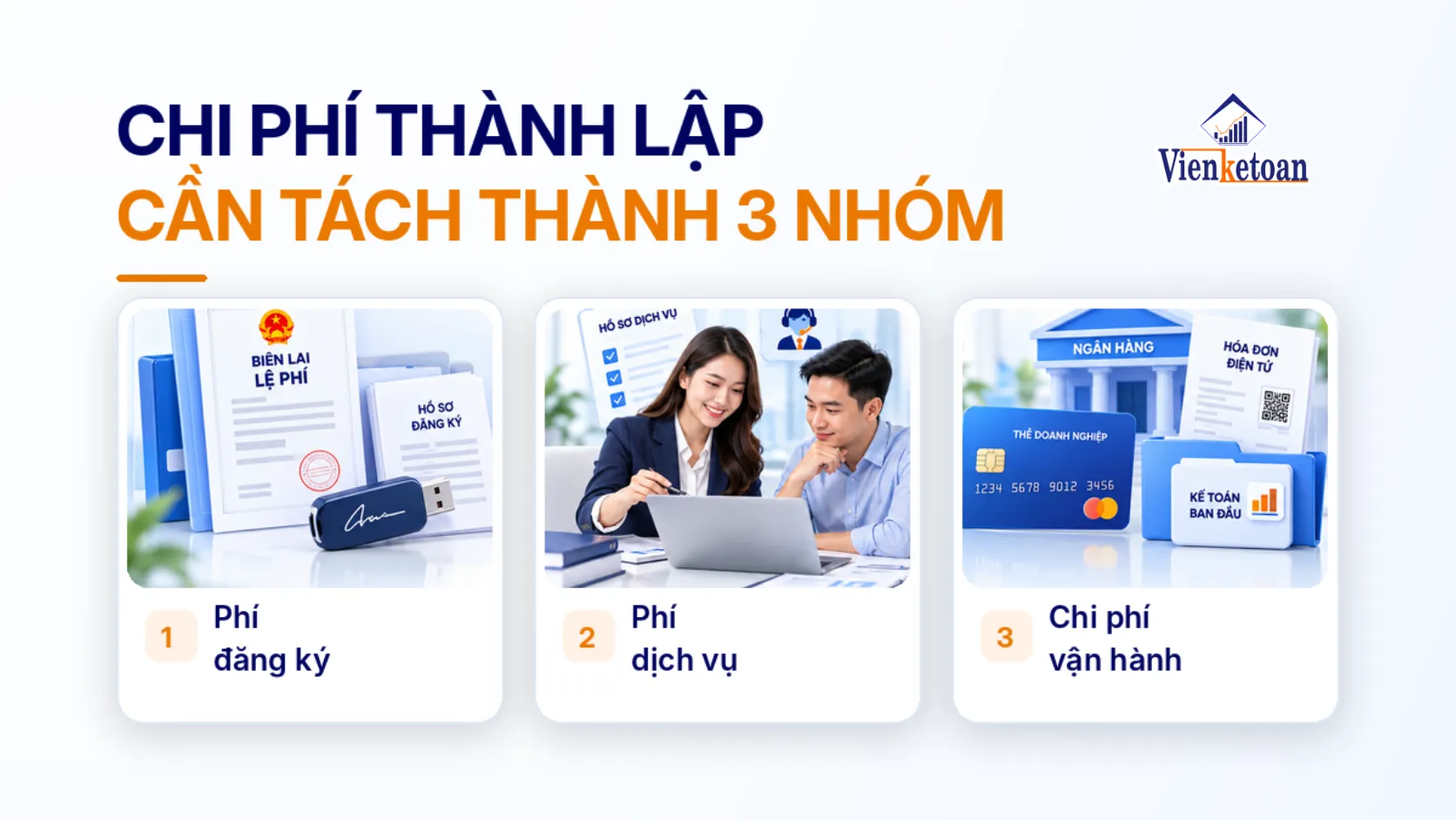 Ba nhóm chi phí khi thành lập công ty gồm phí đăng ký, phí dịch vụ và chi phí vận hành ban đầu