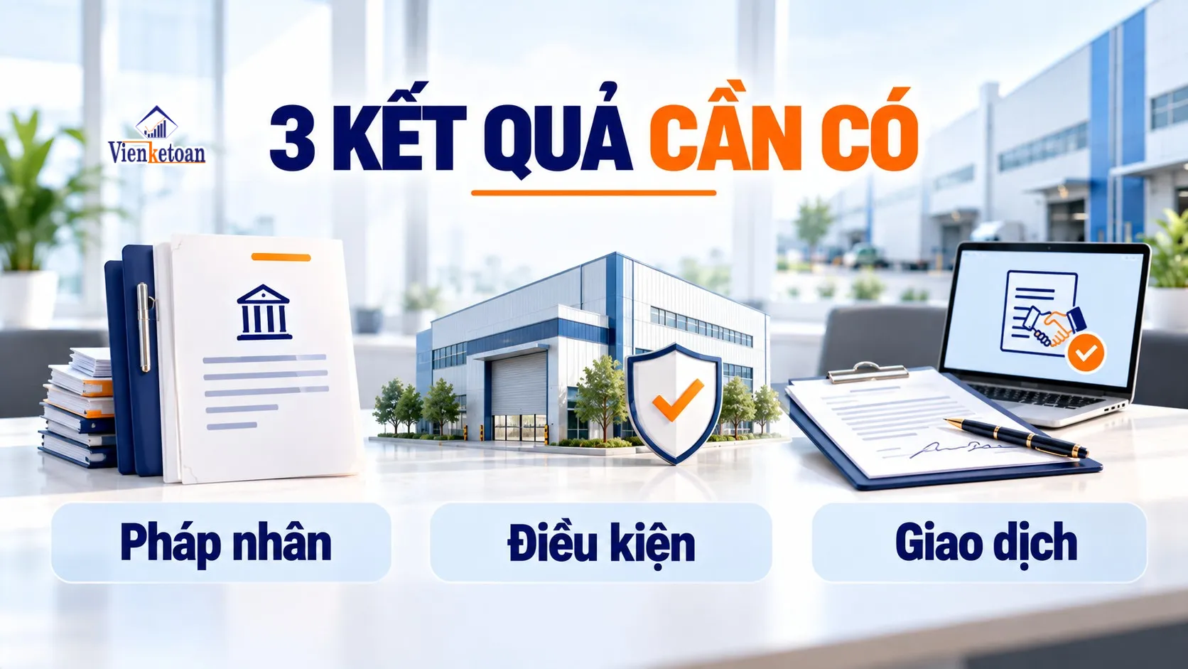 Ba kết quả bàn giao gồm hồ sơ pháp nhân, danh mục điều kiện kinh doanh và chuẩn bị giao dịch đầu tiên